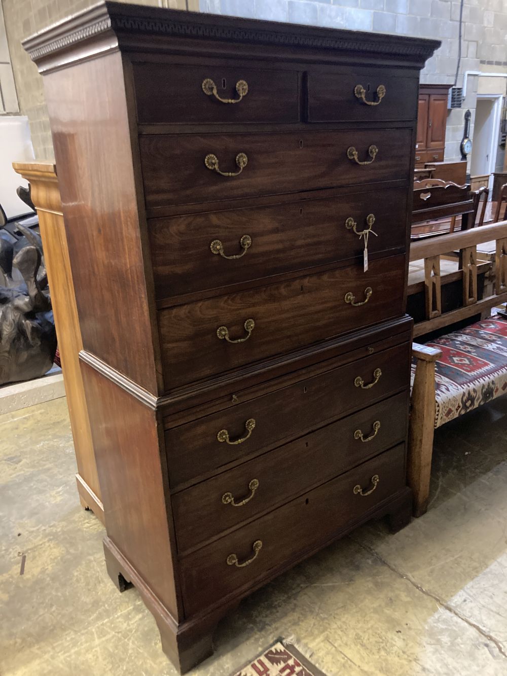 A George III mahogany chest on chest, width 110cm depth 54cm height 179cm